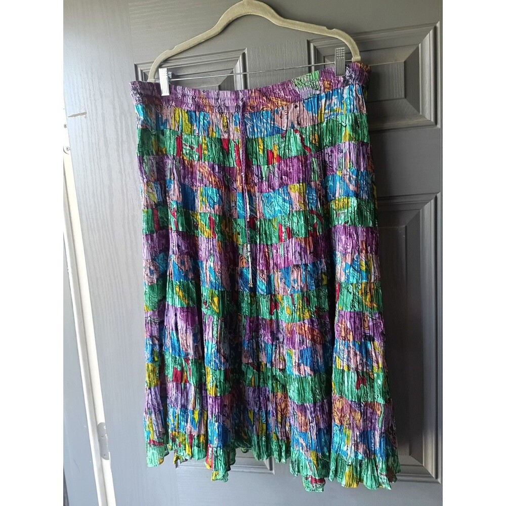 Silver Stream Vintage Boho Indian Cotton Crinkle Tiered Patchwork Maxi Skirt
